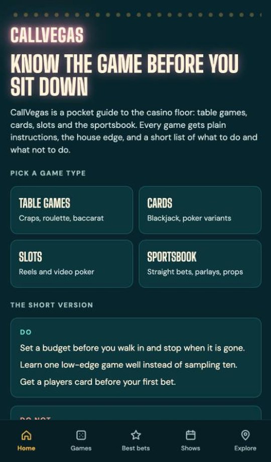 CallVegas home screen